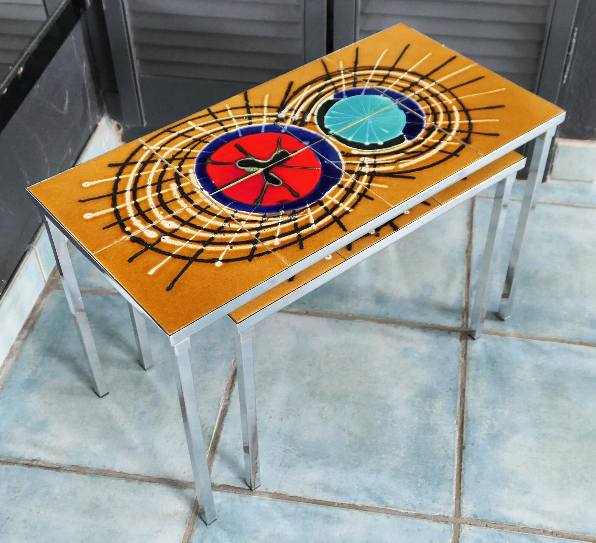 Set of 2 tables gigogne 60's ceramic fat lava
