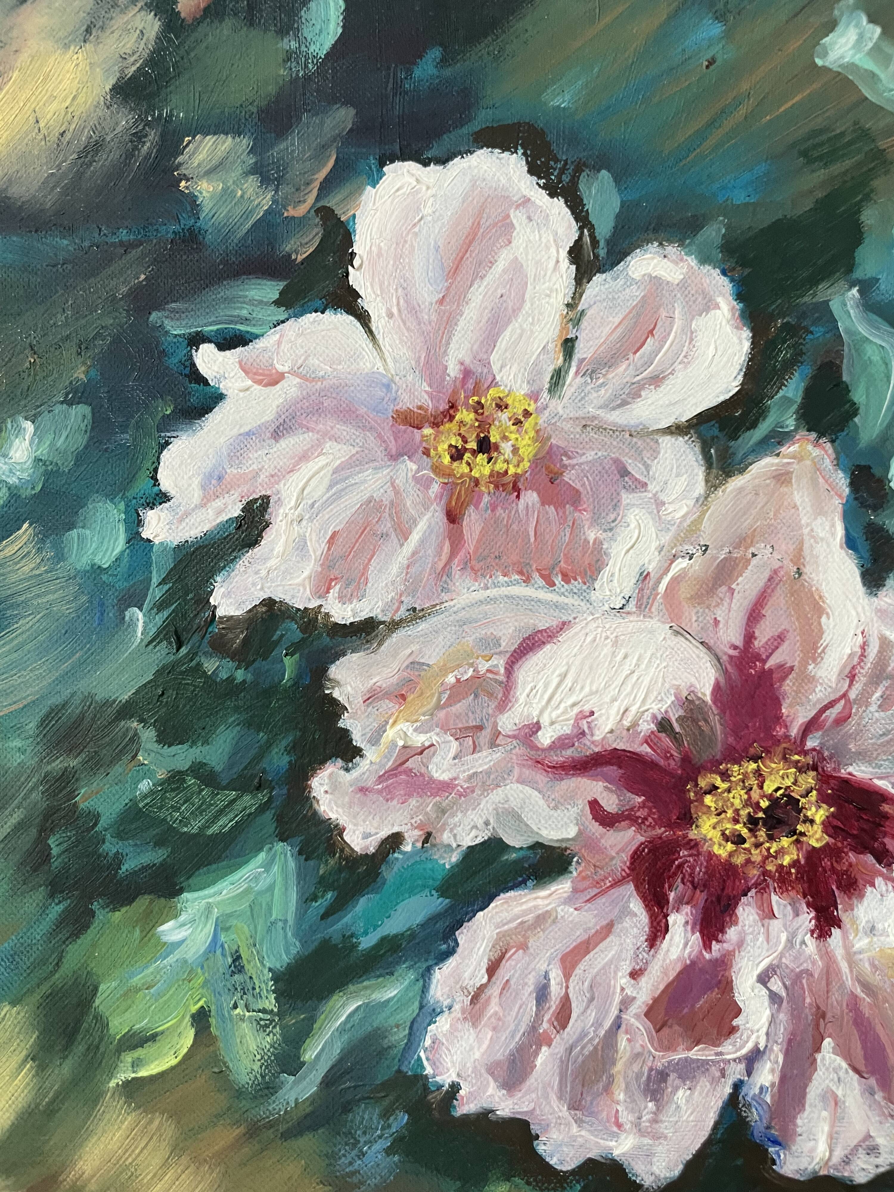 Oil canvas on wood flowers