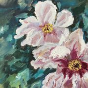 Toile huile sur bois fleurs