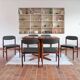 6 Scandinavian chairs in rosewood, with green-grey seats.