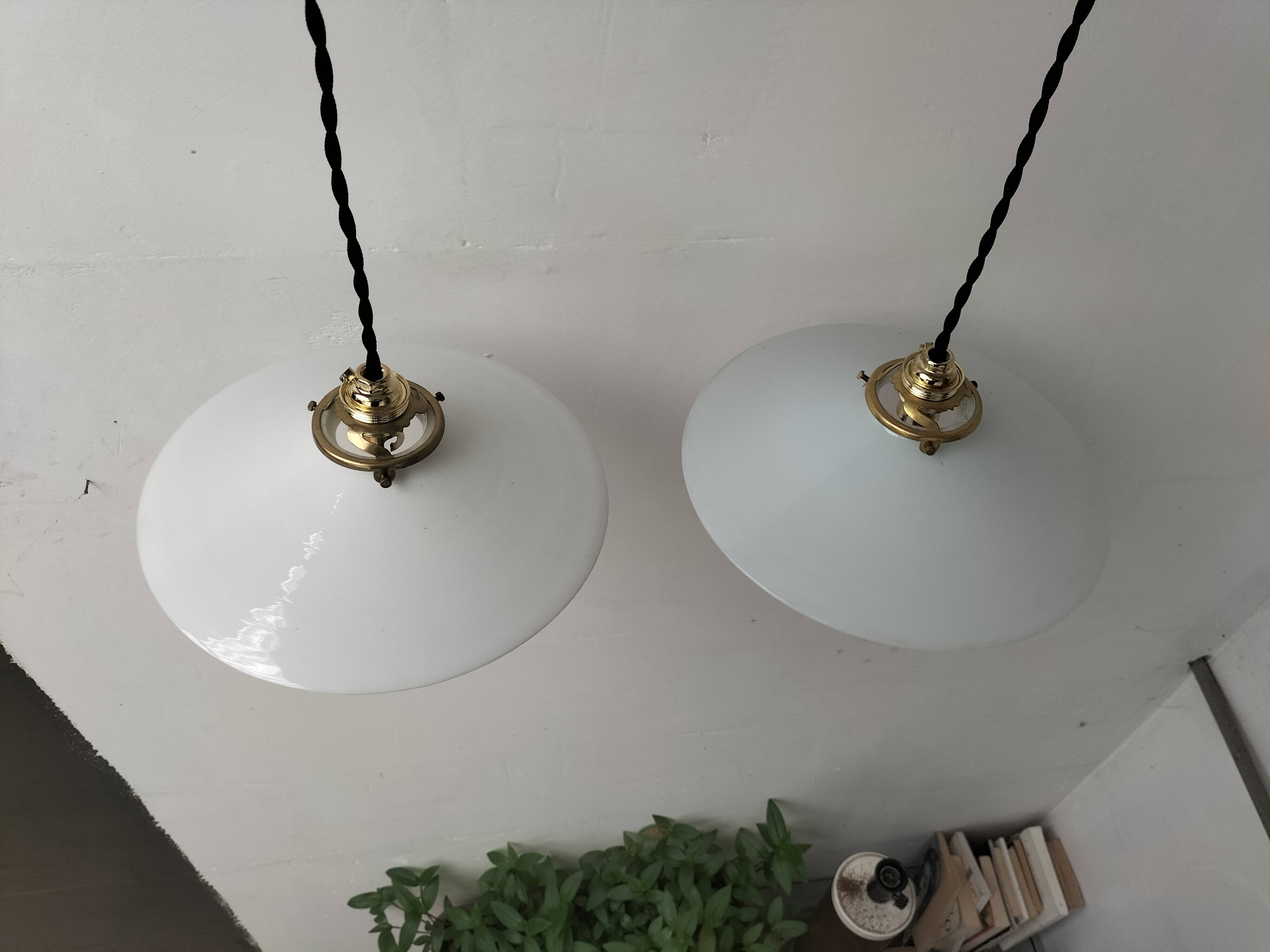 2 opaline pendant lights