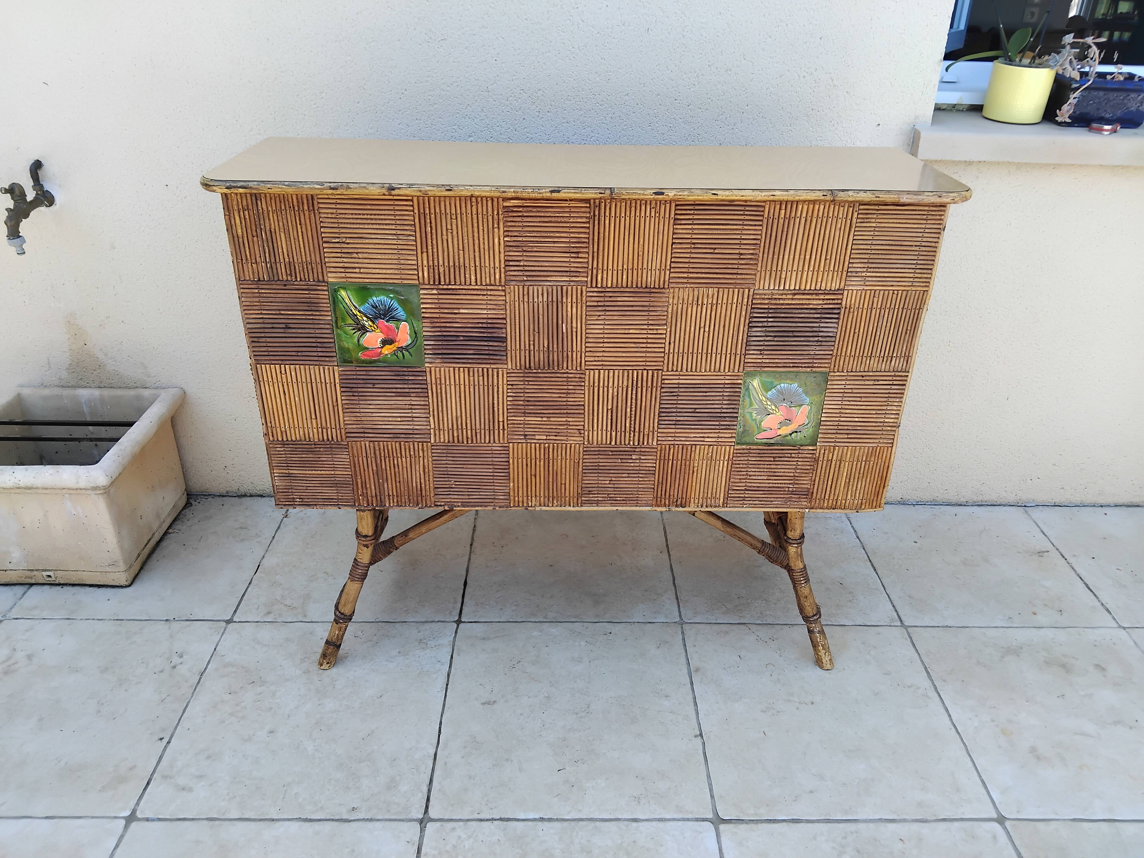 Audoux Minet vintage rattan bar from the 50s