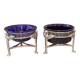 Pair of Vintage Swan-Shaped Salt Cellars, Silver-Plated, with Cobalt Blue Glass Liners