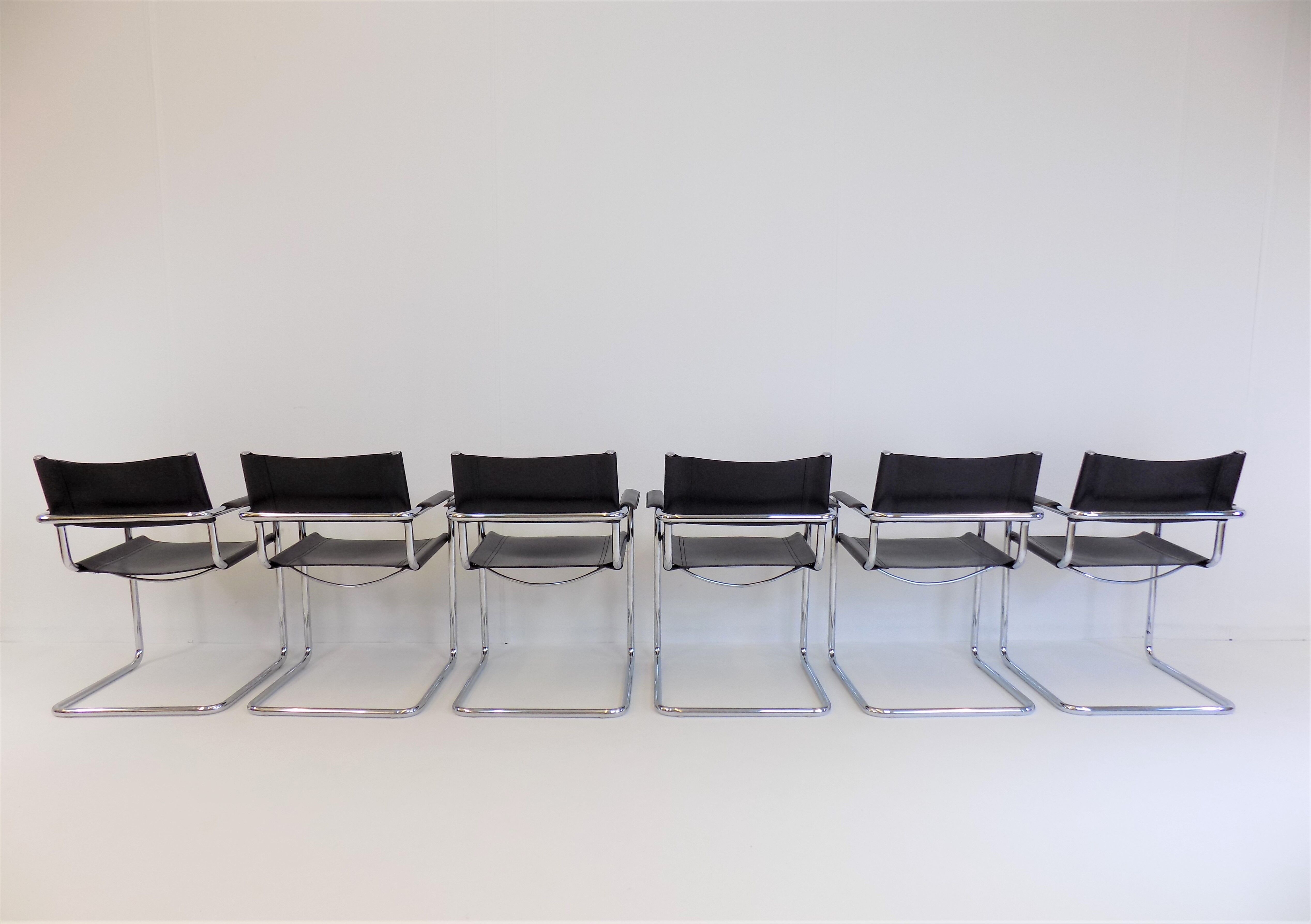 Set of 6 leather cantilever chairs
