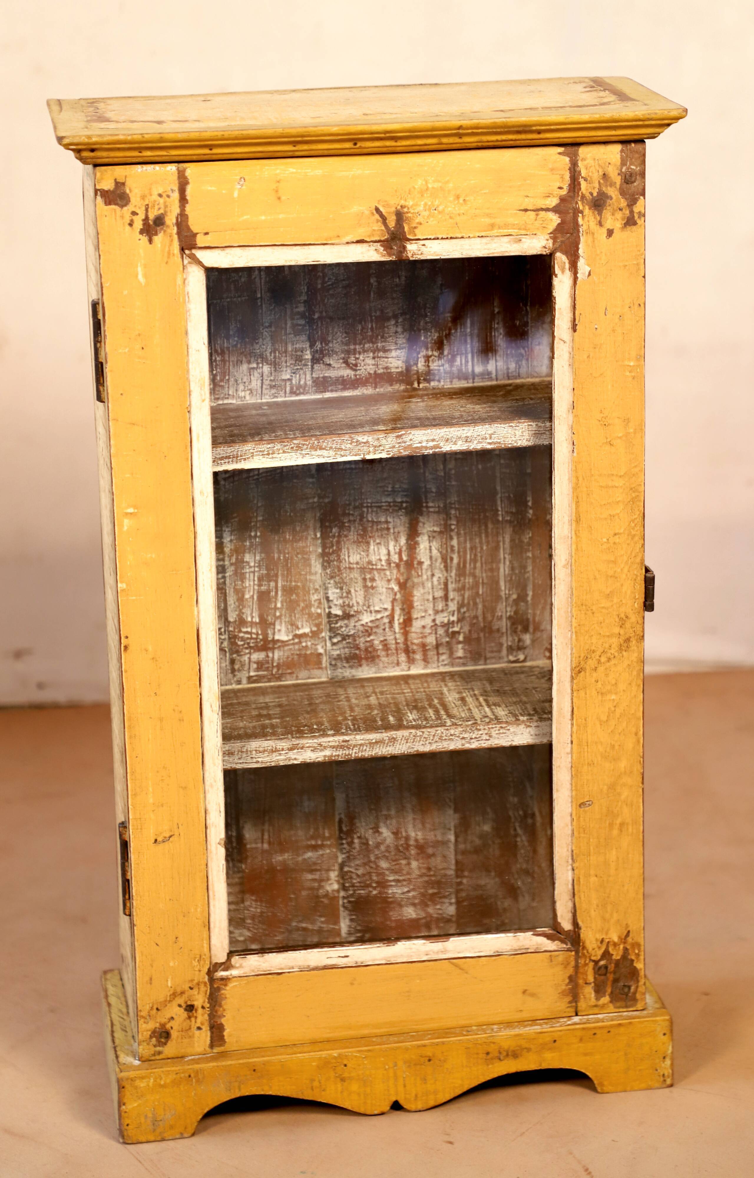 Showcase burmese teak wall shelf with original yellow patina