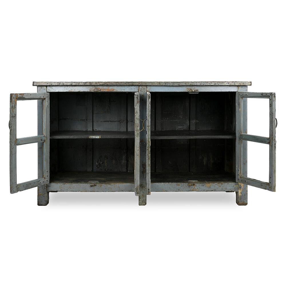 Glazed sideboard in patinated solid wood