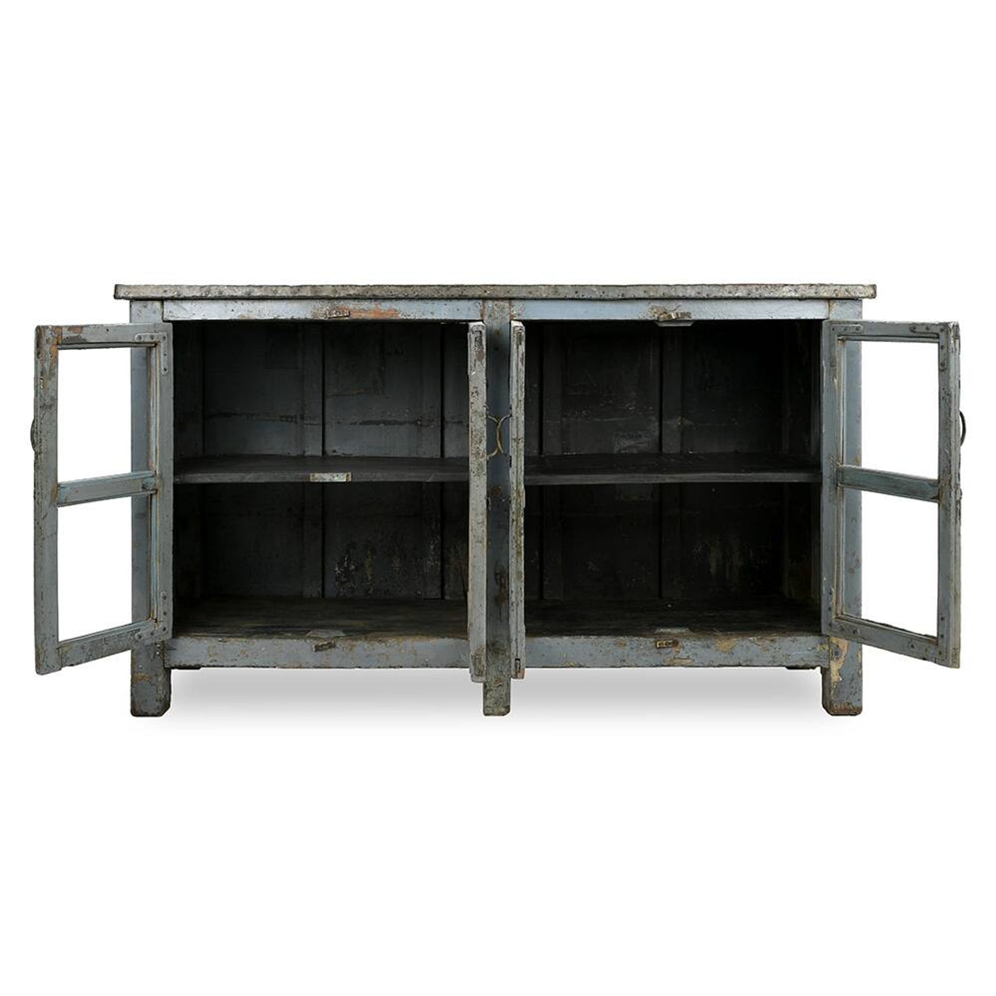 Glazed sideboard in patinated solid wood