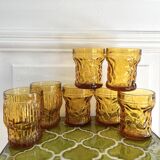7 amber glasses and carafe Italy 70s