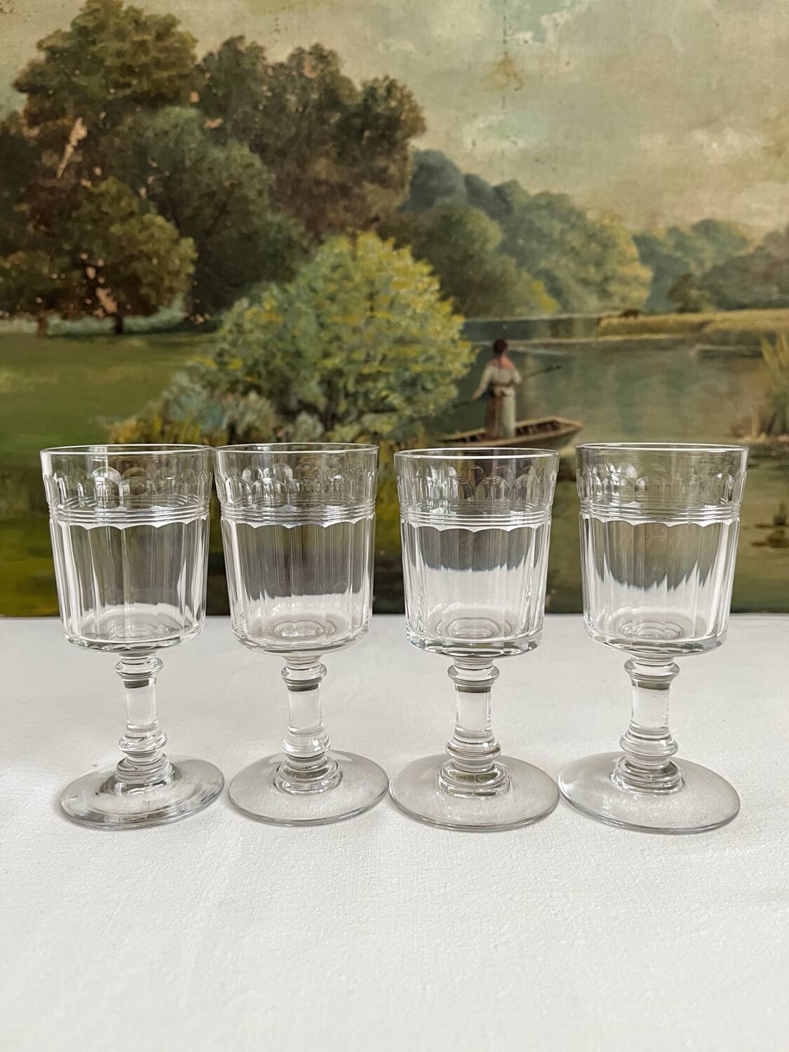 4 Baccarat cut crystal port wine glasses, similar to Chica model