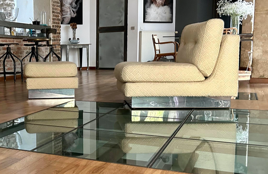 Vintage armchair and ottoman "California" Jacques Charpentier, "Flat" edition, France 1970