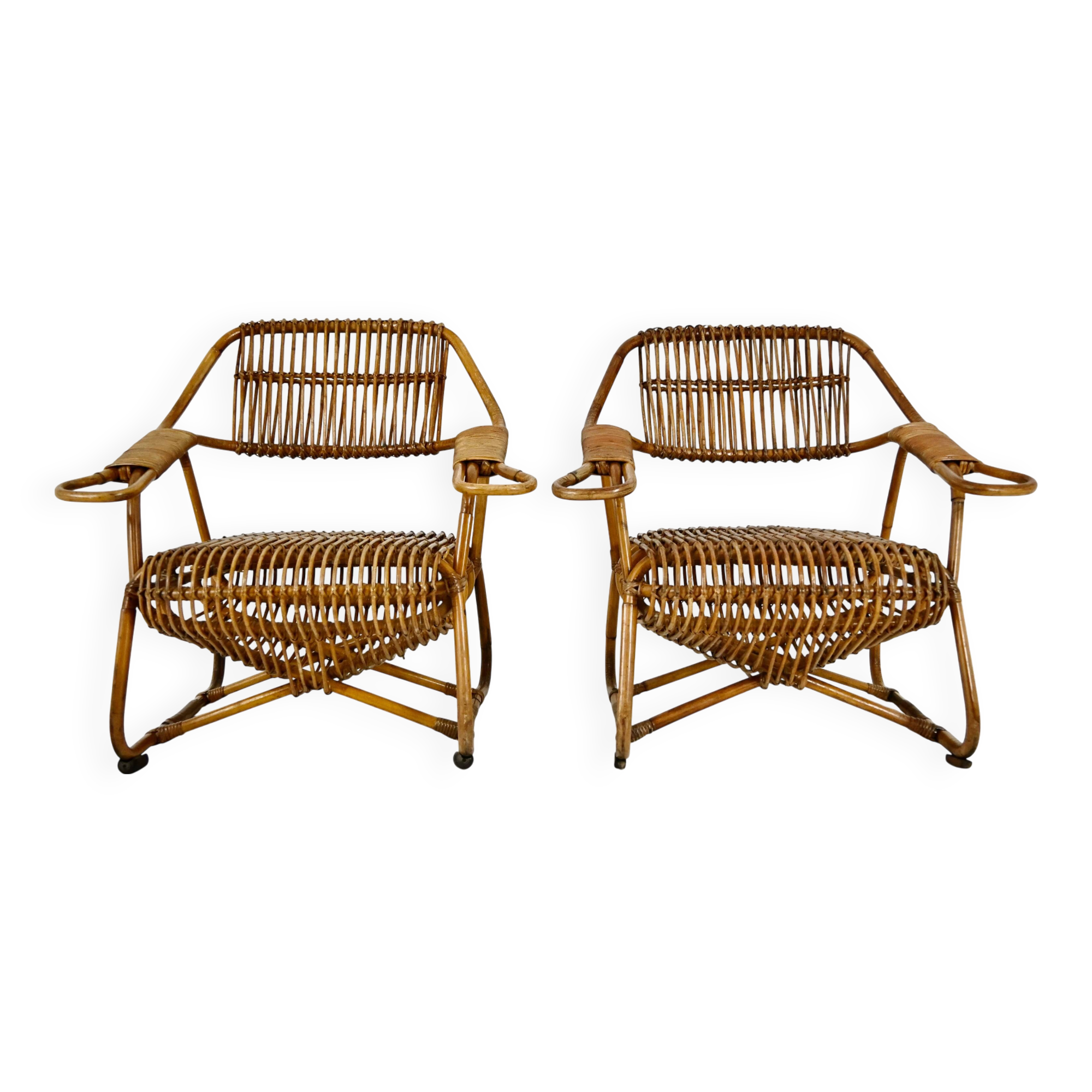 Pair of Italian rattan armchairs, 1960s