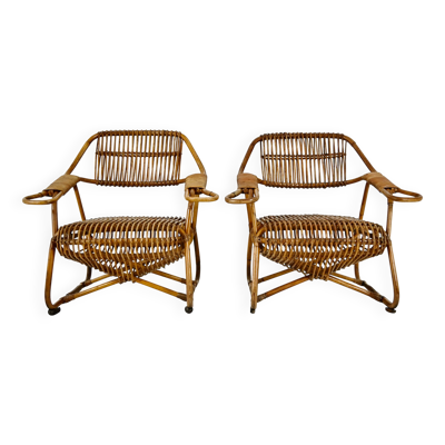Paire de Fauteuils italiens en rotin, 1960s