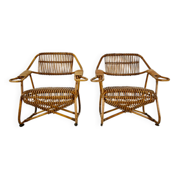 Paire de Fauteuils italiens en rotin, 1960s
