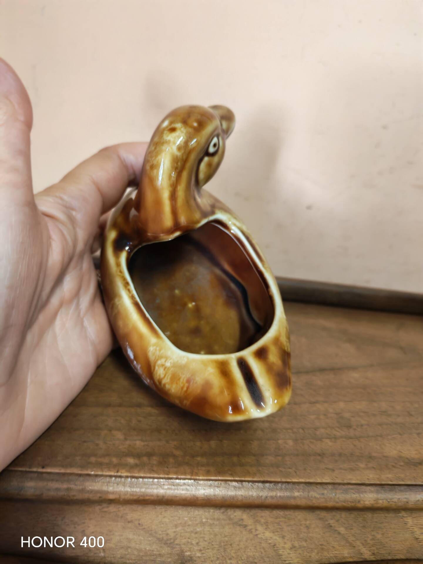 Vintage glazed ceramic duck catchall