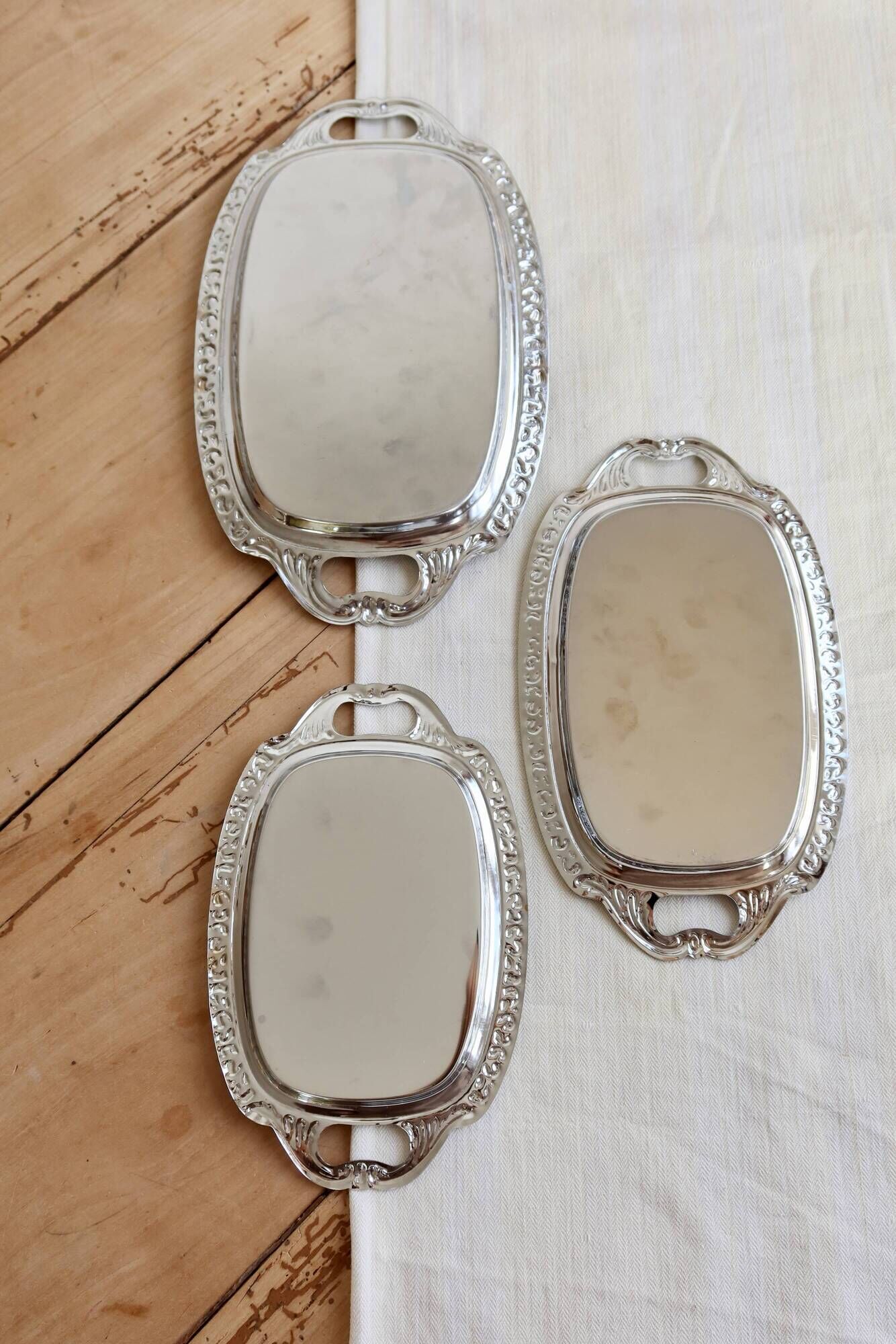 Trio de mini plateaux vintage métal argenté