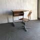 Embru set from the 1960s, school desk and brown wooden and steel chair, Switzerland, set of 2.