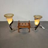 Large Jugendstil floor / table lamps, Roberto Galli, stone base with Italian glass shade