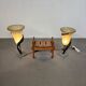Large Jugendstil floor / table lamps, Roberto Galli, stone base with Italian glass shade