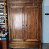Old walnut wood cabinet with hat and 2 drawer doors
