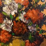 Old painting, oil on canvas, representing a bouquet of flowers, mid-twentieth century
