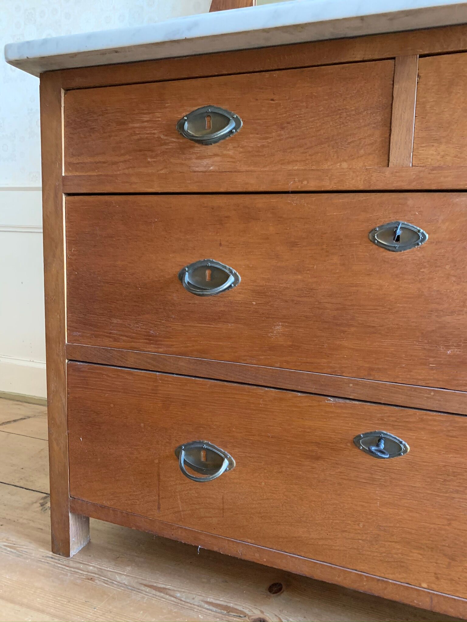 Wooden Chest of Drawers with marble top & mirror, antik country house 19th Century