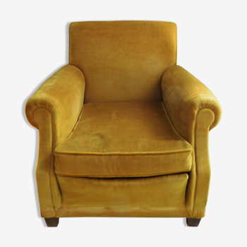 Fauteuil en velours jaune moutarde vintage