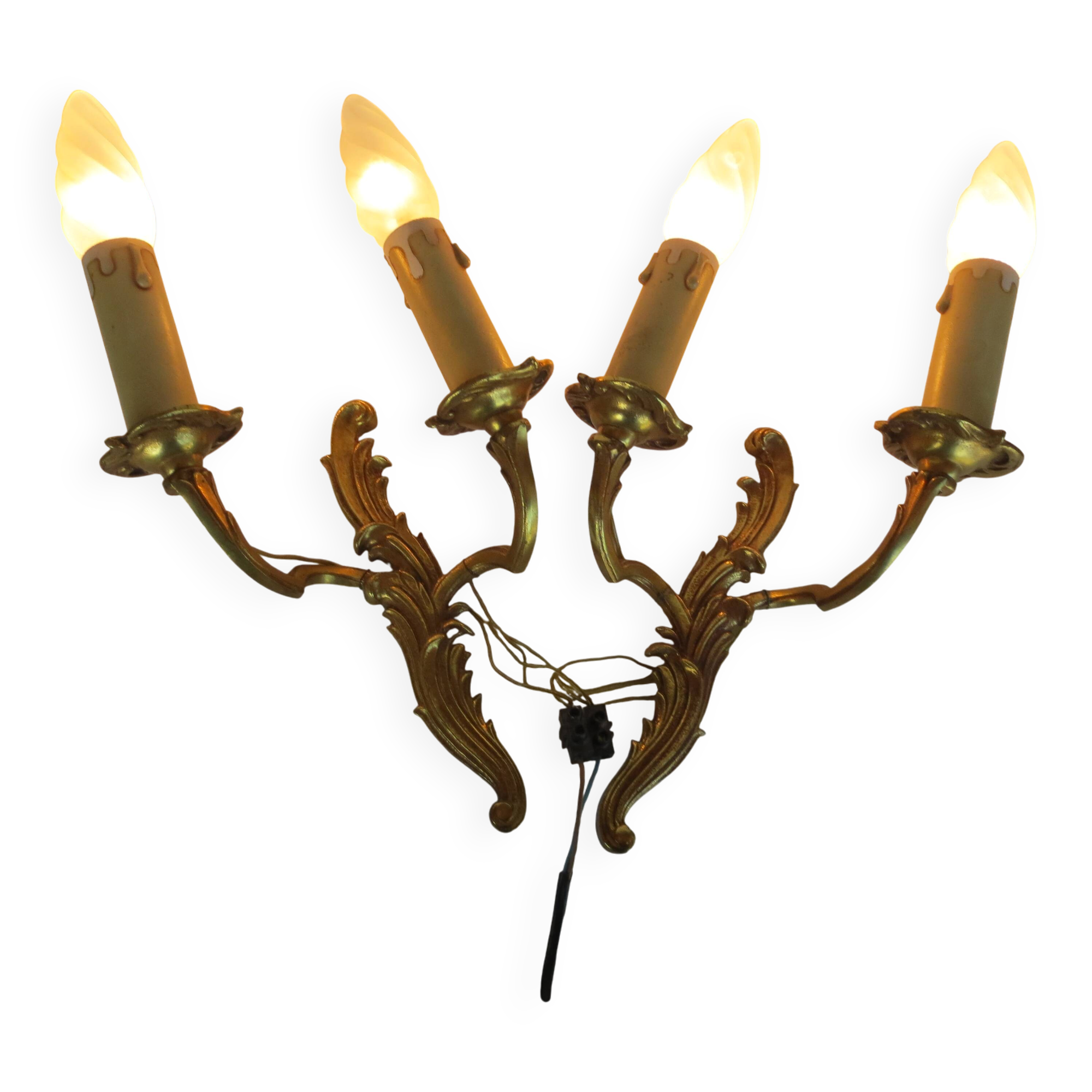 Pair of double wall lights in gilded bronze