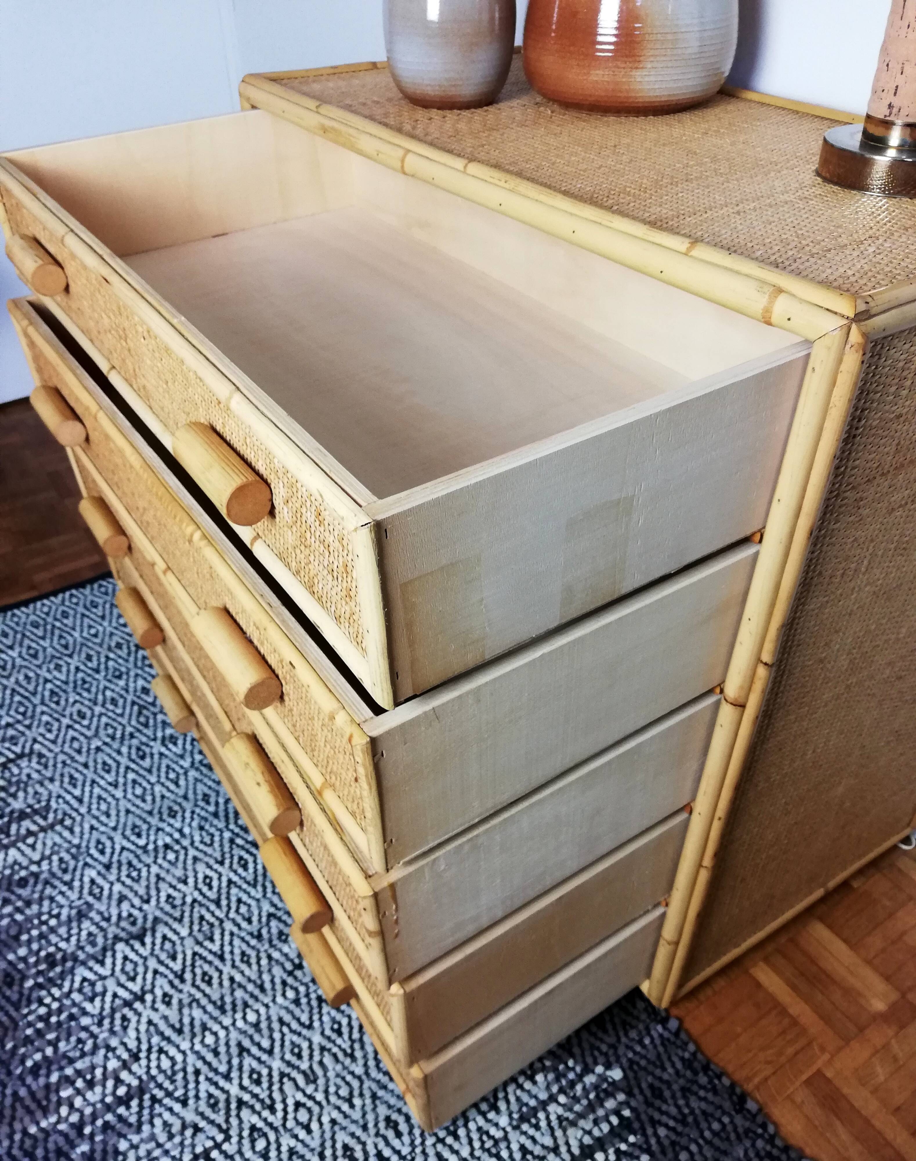 Rattan chest of drawers and woven wicker