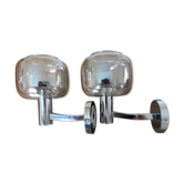 Paire d'appliques éditions Disderot métal chromé et verre fumé années 70