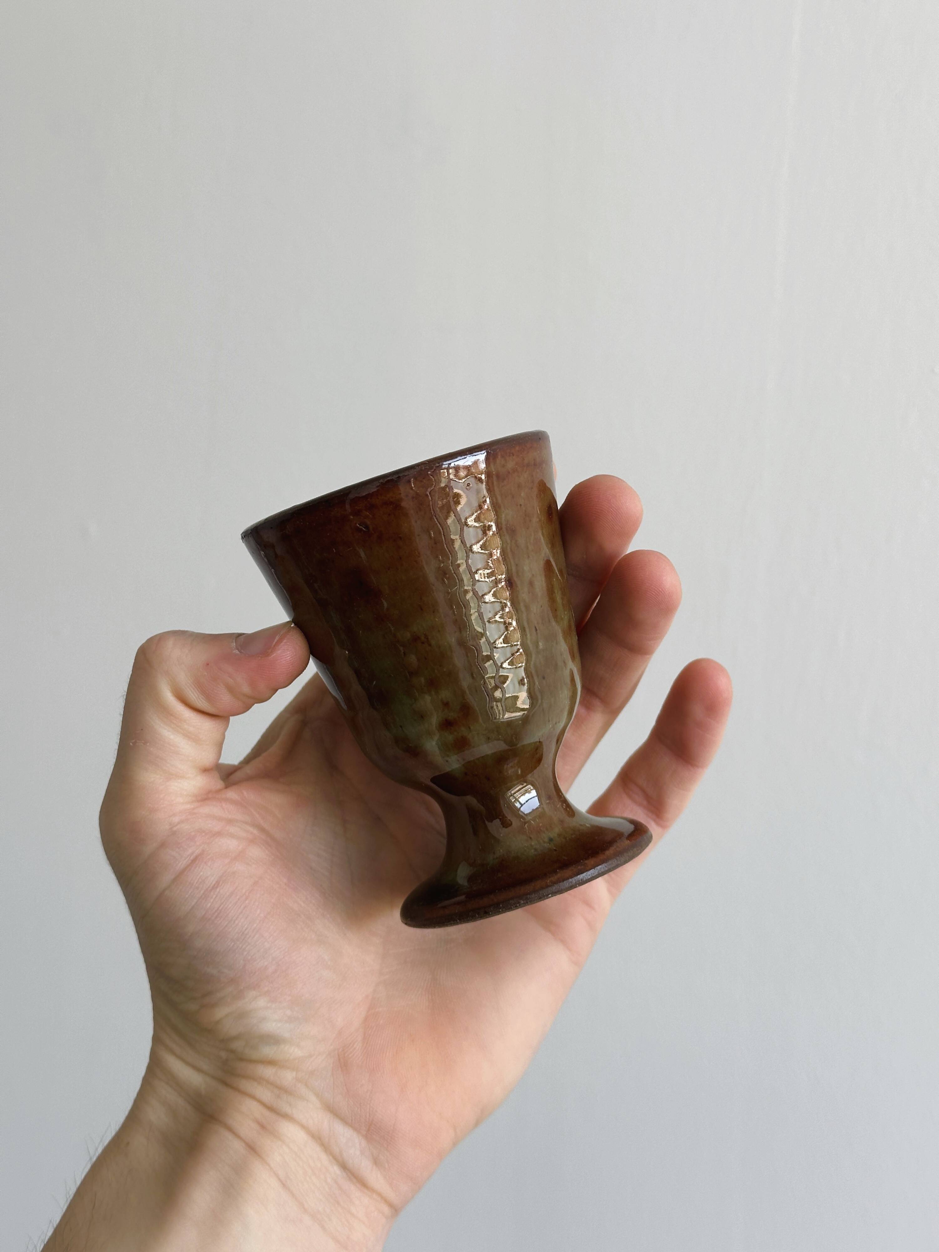 Set of 3 small enamelled ceramic mugs