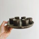 Handcrafted stoneware set of 6 liqueur glasses and matching plate