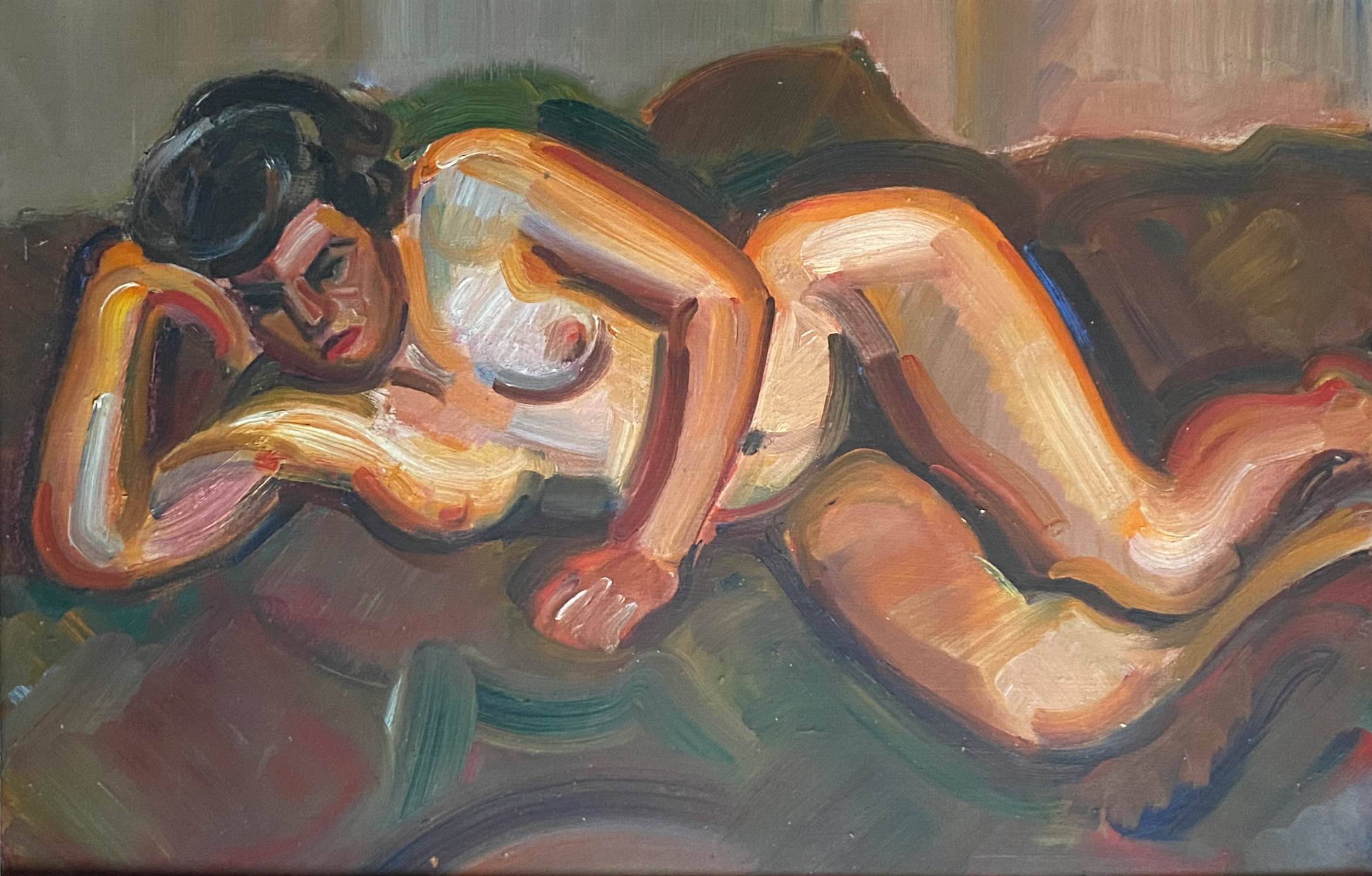 Tableau hsp "la songeuse" nue d'andré claudot (1892-1982) avec cadre