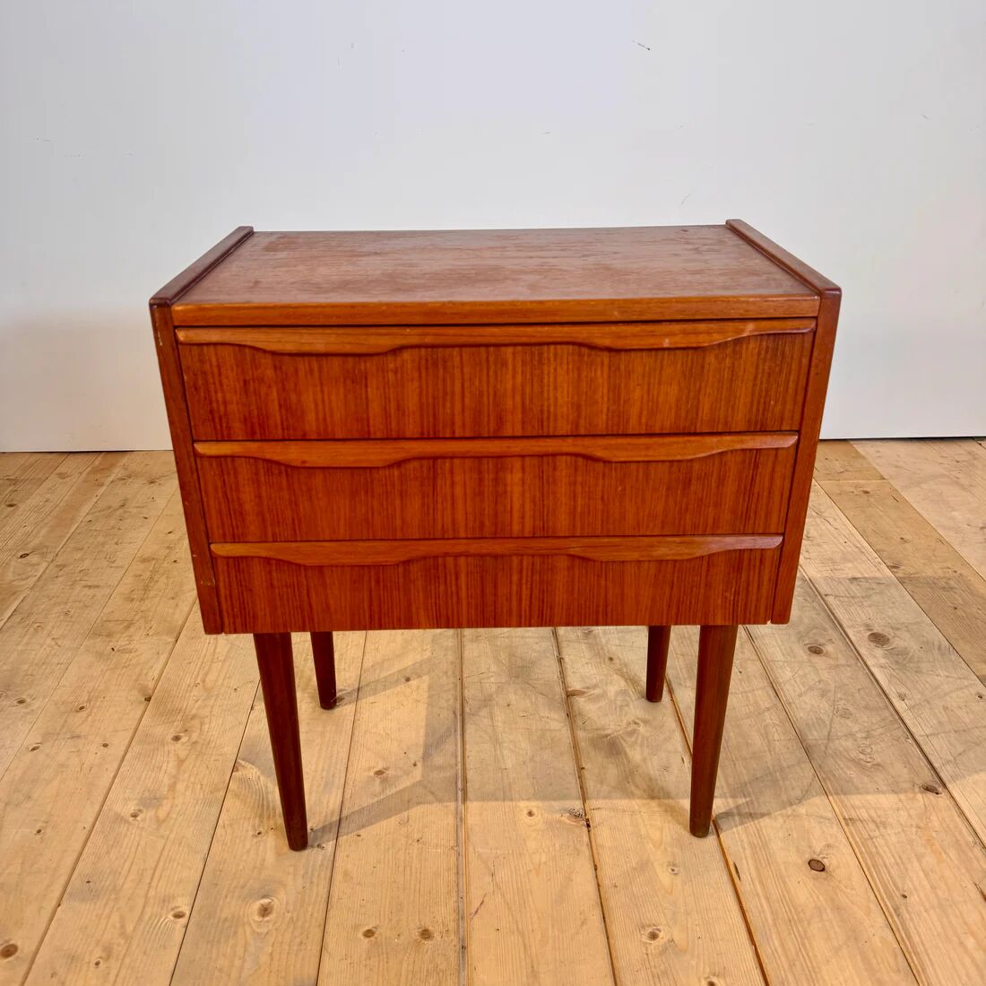 Danish teak bedside table with three drawers, 1960s.