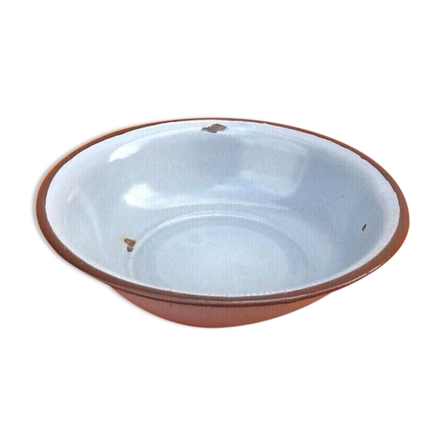 1940s basin, bowl glazed sheet metal gray with brown edging