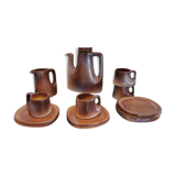 Coffee service 4 cups and under cups of potter signed Stocker