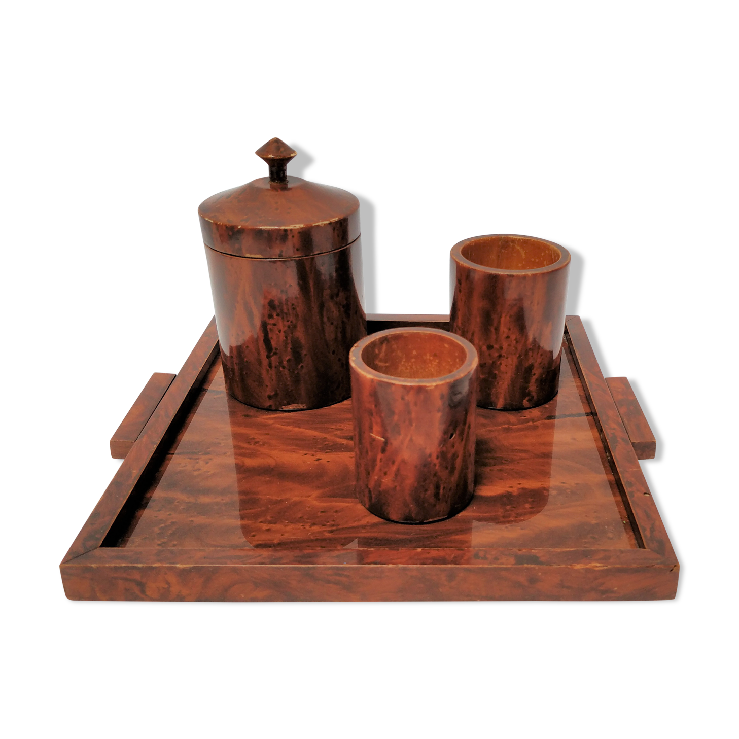 Plateau et pots en bois