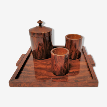 Plateau et pots en bois