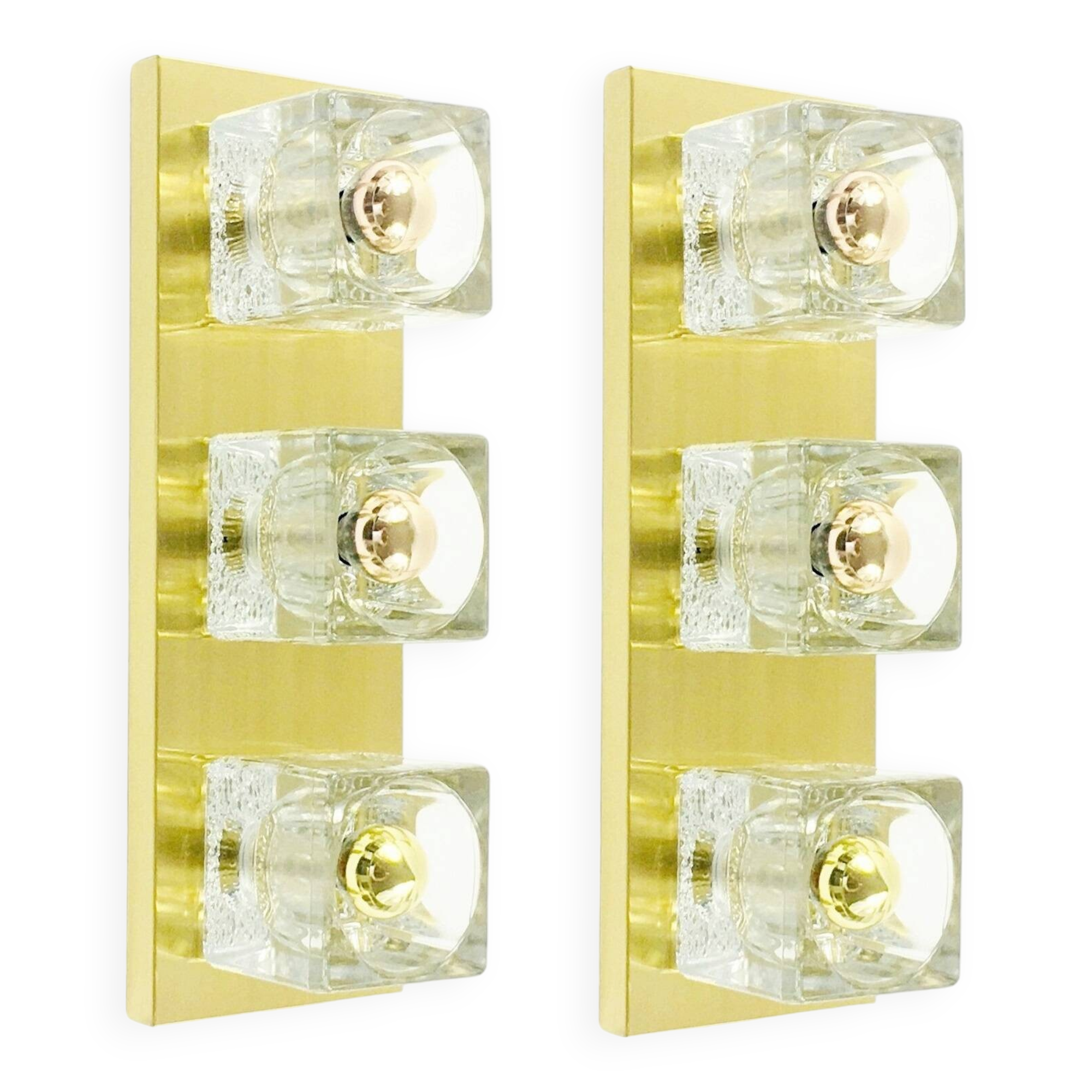 Pair of Large Crystal Glass & Brass Wall Lights/Sconces from Peill & Putzler, Germany, 1970s