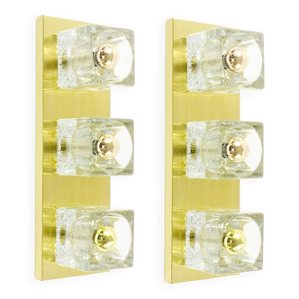 Pair of Large Crystal Glass & Brass Wall Lights/Sconces from Peill & Putzler, Germany, 1970s