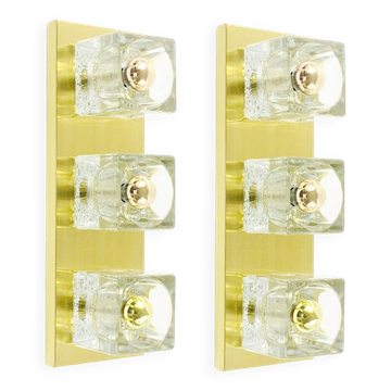 Pair of Large Crystal Glass & Brass Wall Lights/Sconces from Peill & Putzler, Germany, 1970s