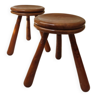 Pair of regionalist tripod stools - 70s