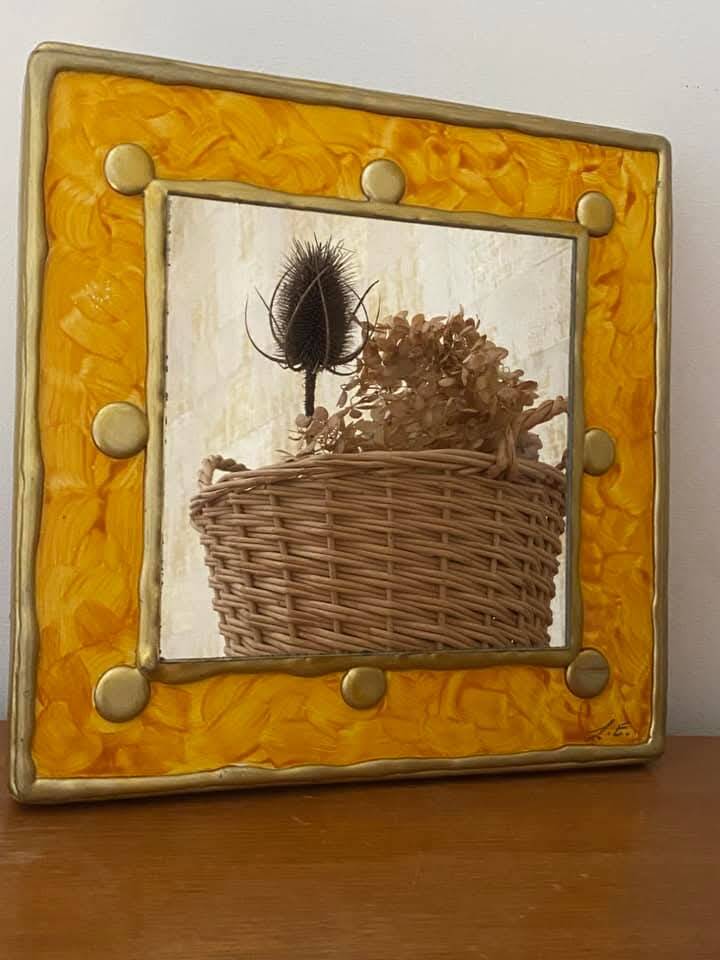Wooden and resin mirror signed Lydie Eyraud. Unique piece