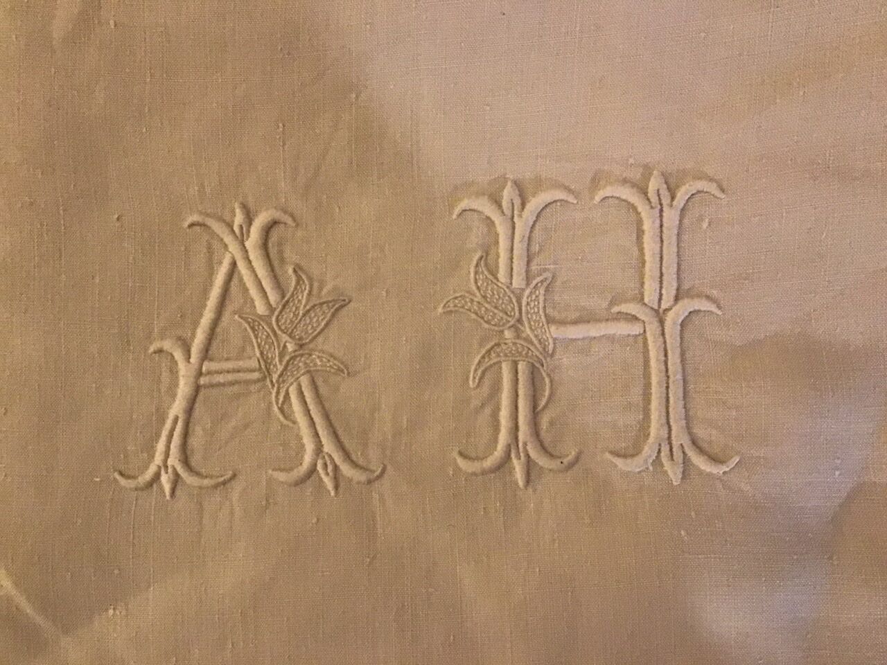 Vintage linen sheet 2 people monogrammed "AH"