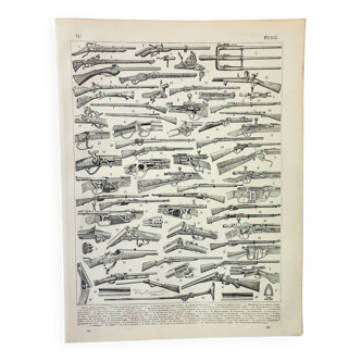 Old engraving 1898, Old rifles, carbine, weapons • Lithograph, Original plate