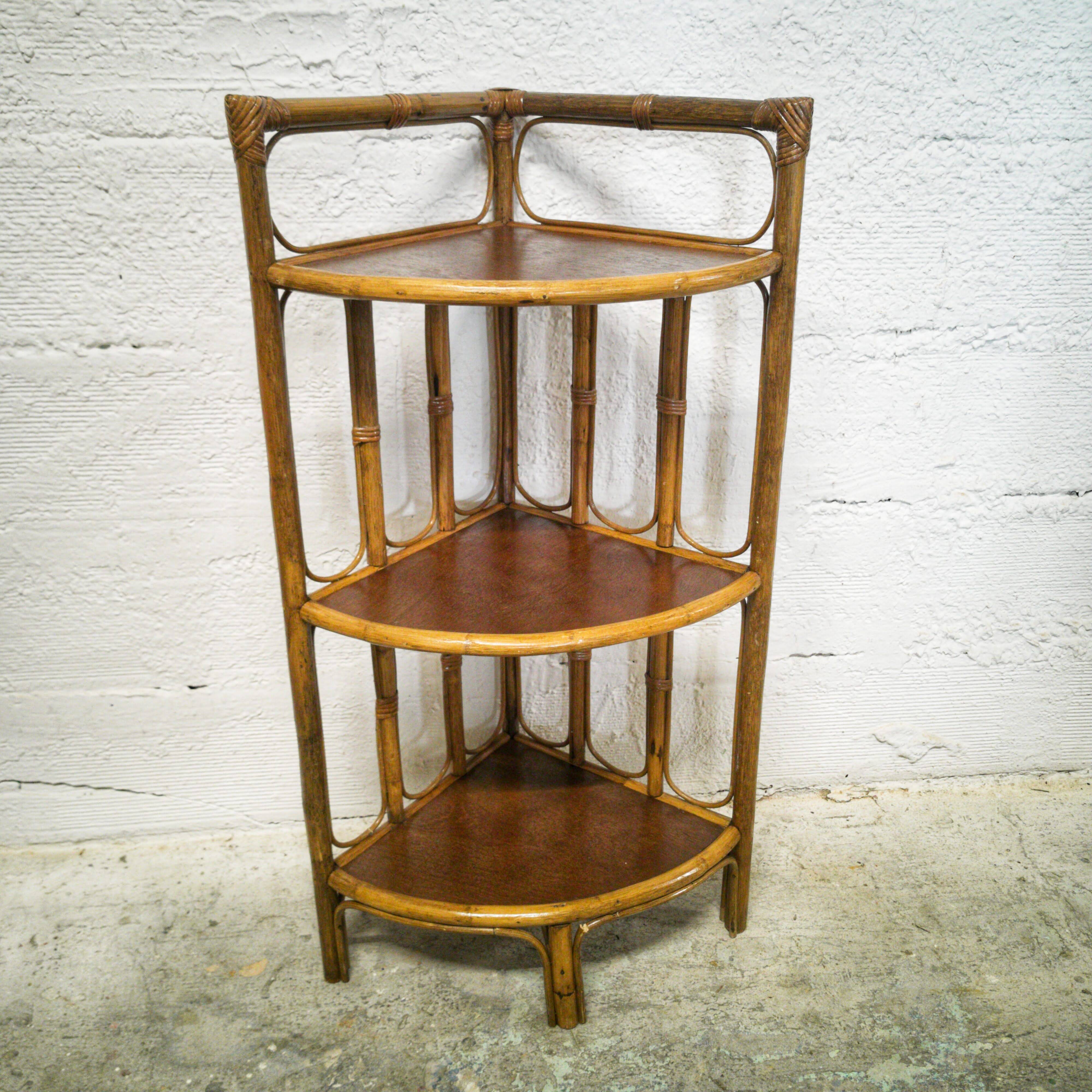 Rattan corner shelf