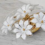 Set of 2 Charming Murano Vintage Ceiling Light White Flowers, 1970s