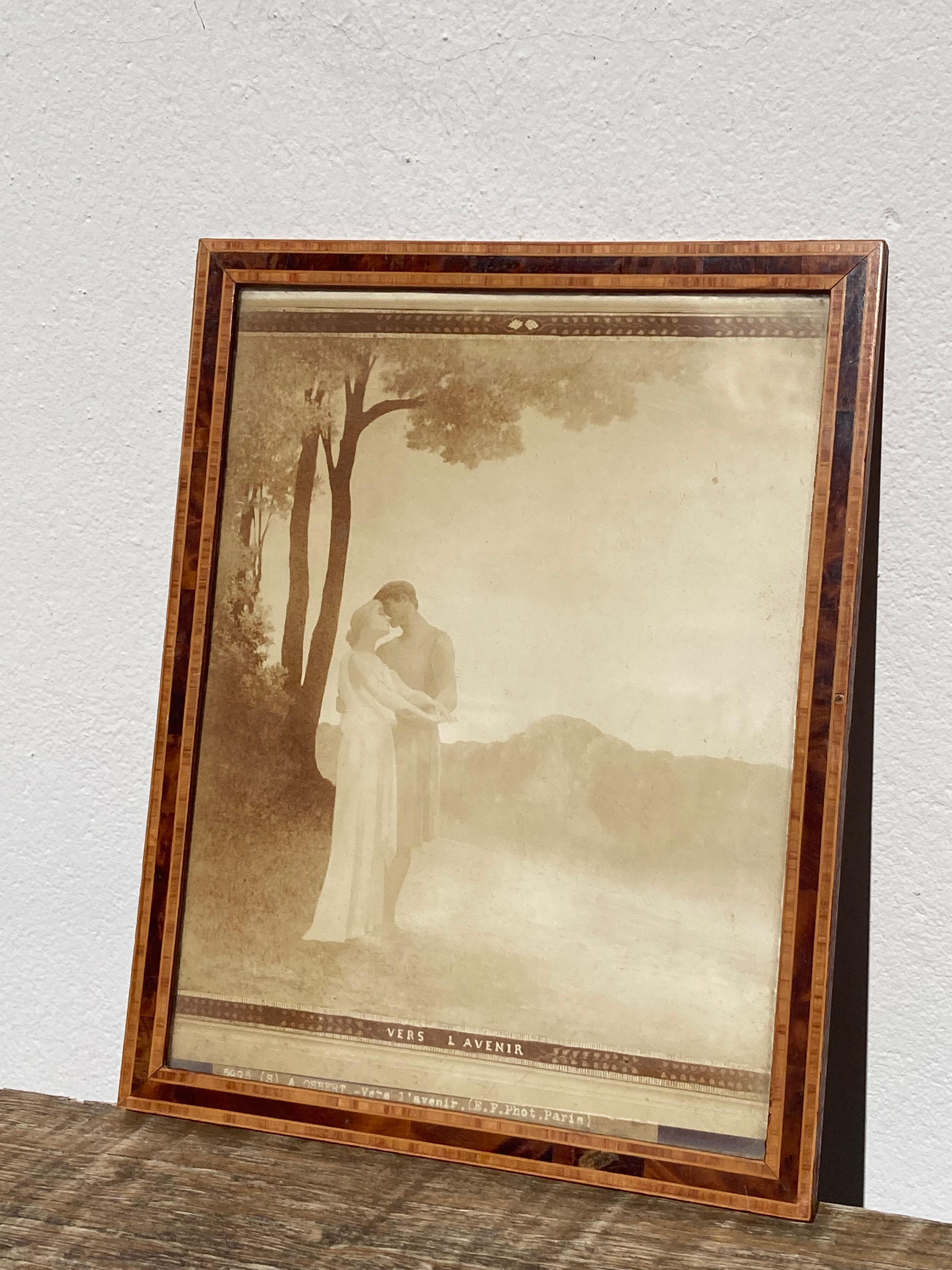 Old film photograph framed 1910 marquetry