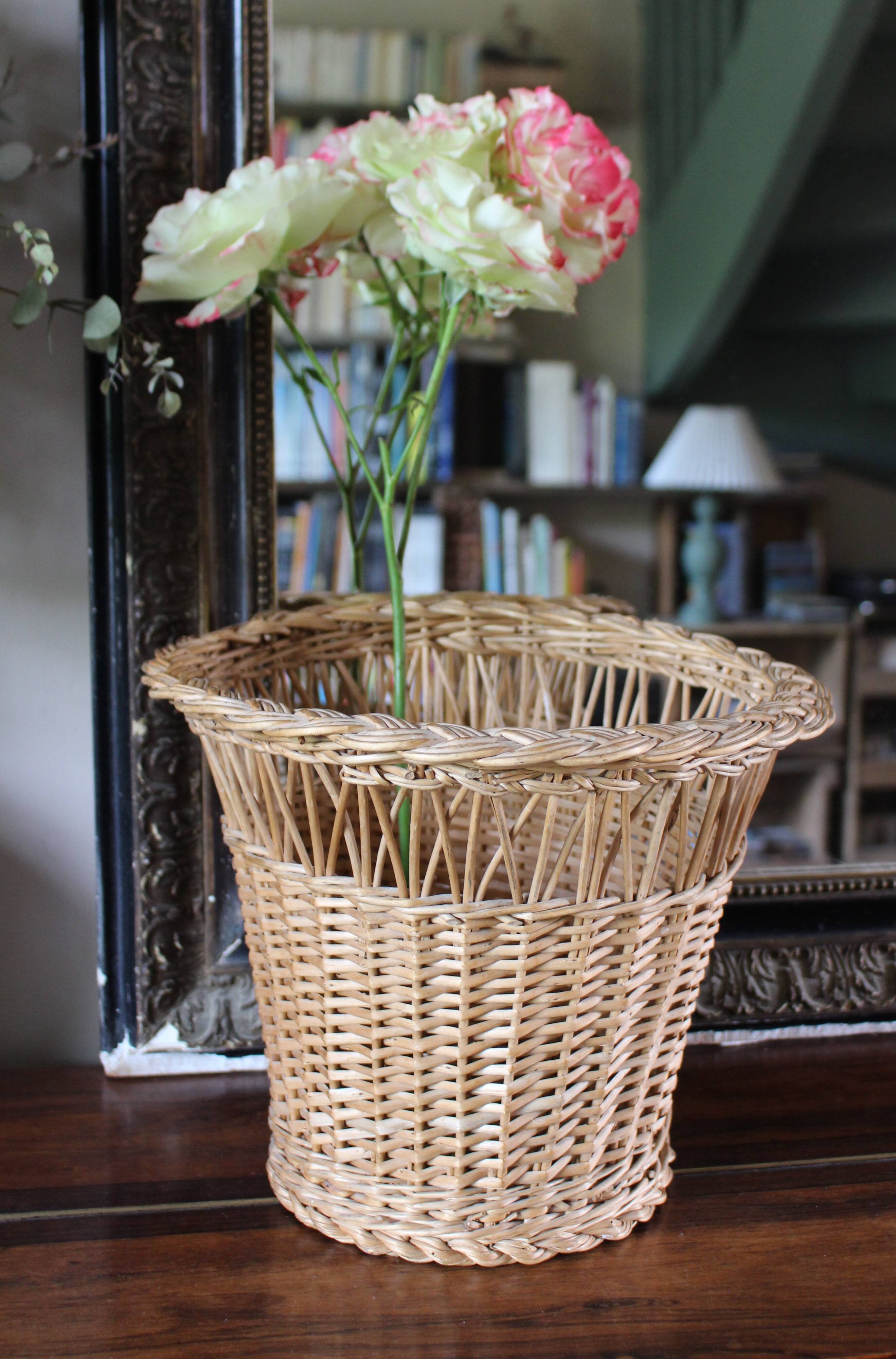 Vintage wicker willow paper bin