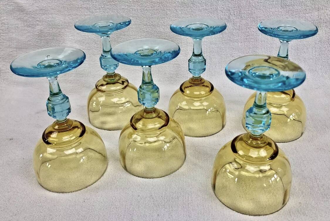 6 anciens verres à vin eau bicolores George Sand