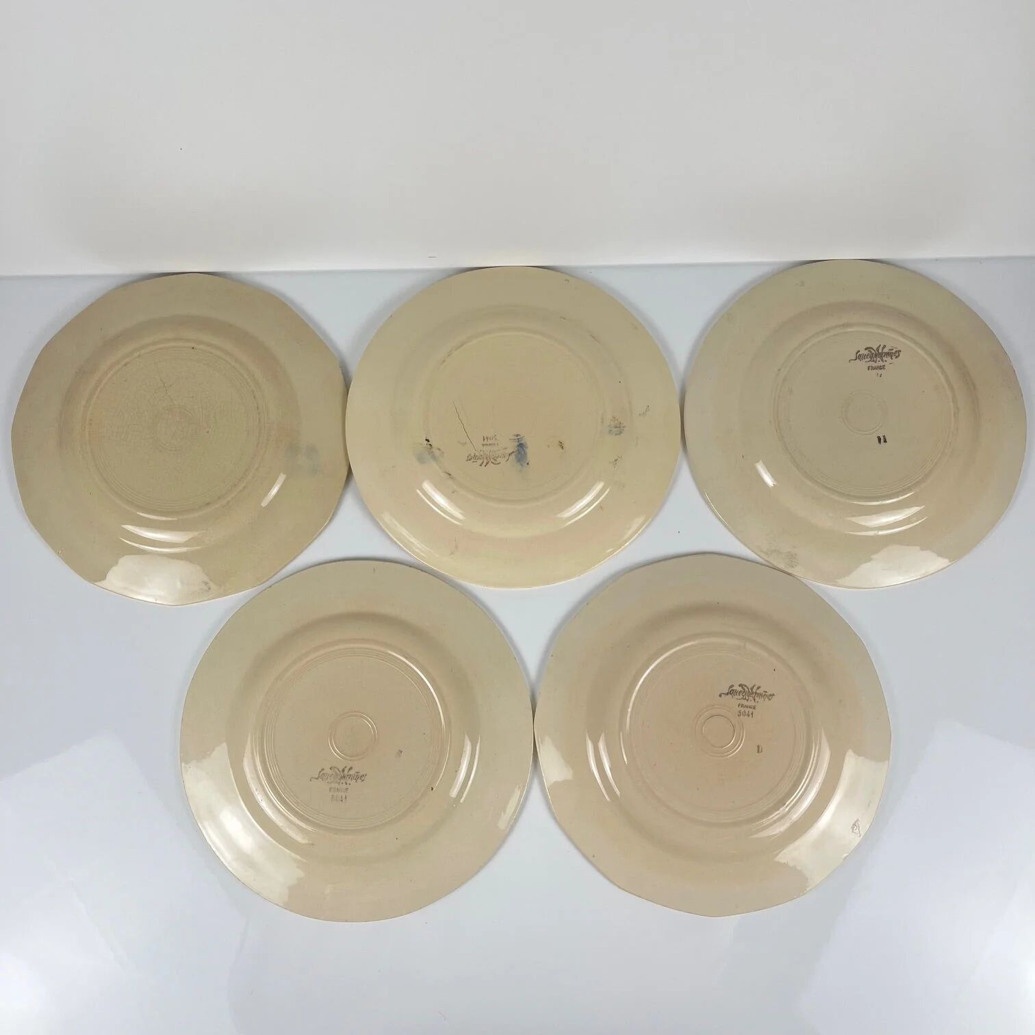 Set of 5 flat plates Sarreguemines floral pattern, 1920-40
